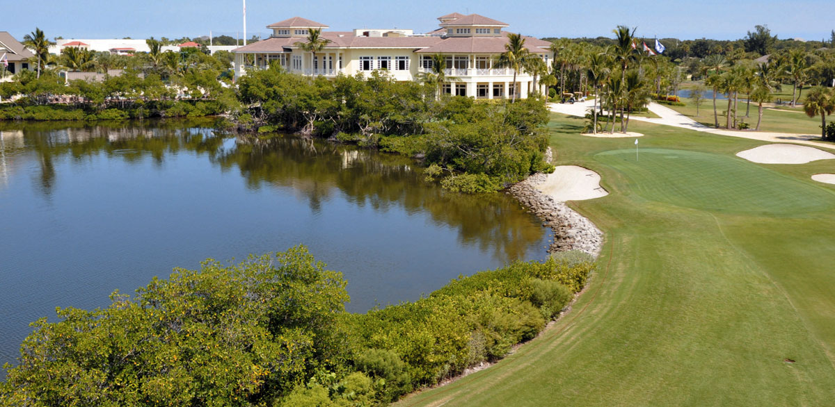 18th fairway and The Moorings Club Clubhouse