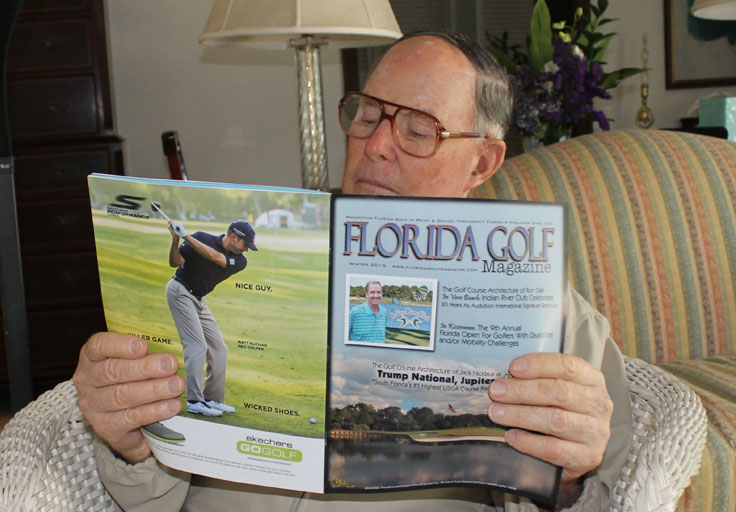 Pete Dye reading Florida Golf Magazine